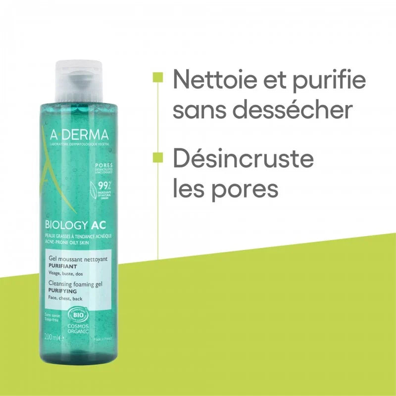 A-derma BIOLOGY AC Gel Moussant Nettoyant Purifiant | 200 Ml